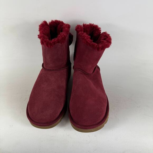 UGG Mini Bailey Bow Glimmer Velvet Ribbon Boot Women's 7 Red Woven winter Shoes - Picture 4 of 10